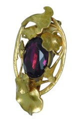Vintage Amethyst Glass Stone Foliate Clip