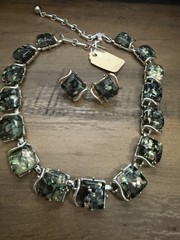 Vintage CORO Confetti Thermoset Lucite Necklace Matching Clip Earrings