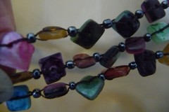 #17/20A NECKLACE 8″L 3 STRAND MULTO DYED MOP SHELL SQUARE WRAPPED IN BLACK CORD