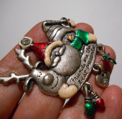 AJMC Pewter Christmas Pin Brooch Enamel Articulated Dangles FRIENDS Santa