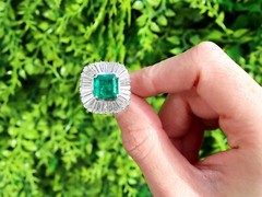 Vintage Emerald and Diamond Platinum Ballerina Ring
