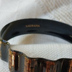 LAURANA BLACK SILVER GOLD ENAMEL BANGL BRACELET Vintage