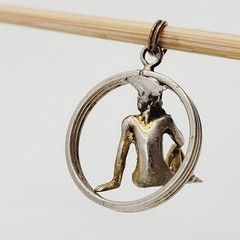 Modernist Woman Thinker Dimensional Figure in Circle Vintage Pendant Charm