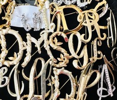100 Vintage INITIAL Letter Brooch Pins Lot 35 Signed Trifari Sarah Anne Klein