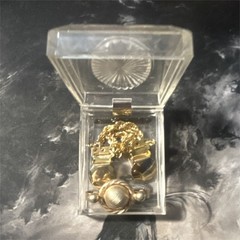 Assorted Gold Tone Metal Jewelry Charms Lot in Clear Plastic Box, No Stone