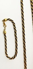 Vintage Trifari Necklace Bracelet Set Twisted Gold Tone Black Nautical Statement