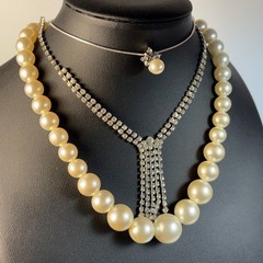 Necklace Lot Gold Tone Imitation Pearl Rhinestone Coquette