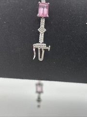 Vtg 10k Gold Pink Topaz Diamond Link Tennis Bracelet Chevron Textured Links READ