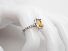 $7000 3.50ct Natural Fancy Cut Yellow Sapphire VS G Diamond Platinum HALO Ring