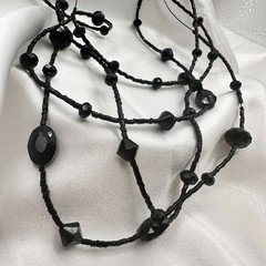 Vintage 90s Black Glass Multi Strand Layered Statement Necklace Boho Chic Goth