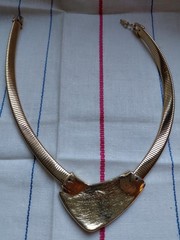 Vtg Choker Flatten Snake goldtone Signed TRIFARI black Enamel Statement 70s-80s