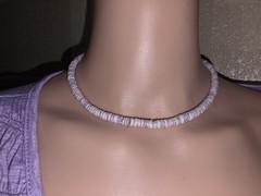Vintage Delicate tinted light purple Puka beads necklace 15.5 inches 1970 surfer
