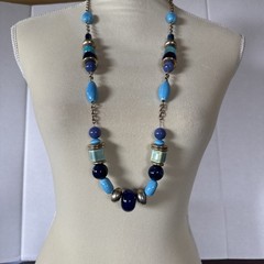 Vintage Chicos Turquoise Color Navy Blue Necklace Ceramic Acrylic Mixed Metal