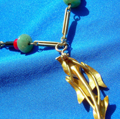 ORIGINAL Antique Deco Diamond Necklace Victorian Jade Onyx Coral Chain 14K GOLD