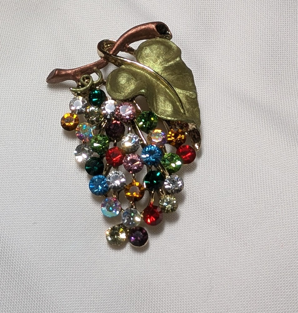 Multicolor Rainbow Grape Brooch Vintage Pin