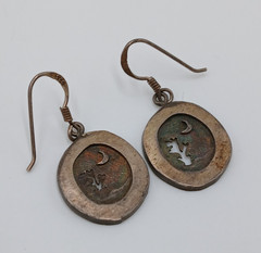 VTG 925 Southwest Moon Tree Cutout Earrings 1.25in Sterling Silver 4.7g Patina