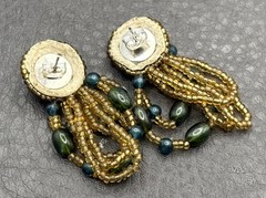 VTG 70s – 80s Beaded Boho Dangle Pierced Earrings Chandelier Purple Gold Green