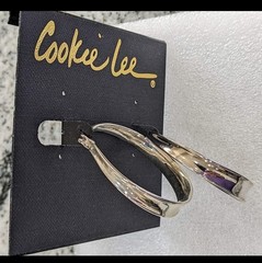 Cookie Lee silver tone contoured pierced hoop earrings FREE SHIPPING