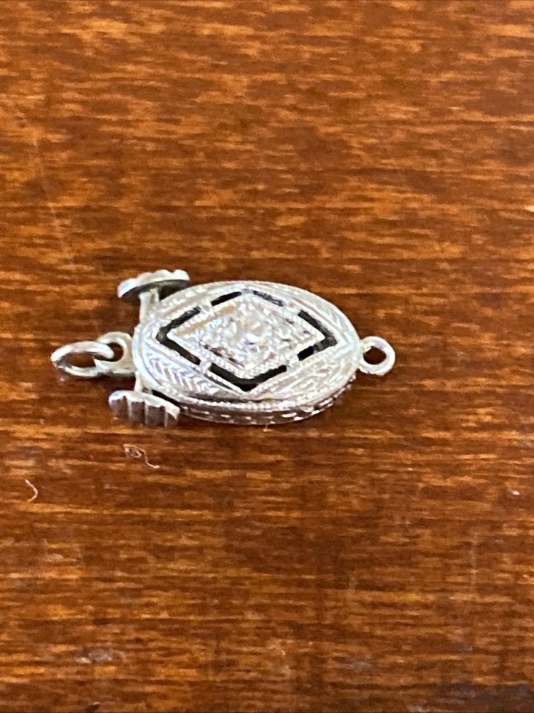 Art Deco Clasp White Gold Diamond Engraved Open Push Box Jewelry Finding