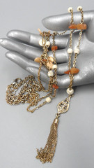 Chain Tassel Pendant Necklace Layered Carnelian Chip Howlite Station Shell Charm