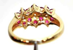 Vintage Flower Ring 14K Yellow Gold Plated Round Tester Pass Moissanite & Ruby