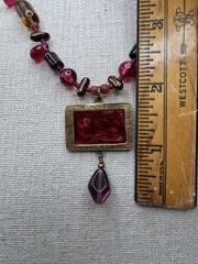Vintage NOS Shaune Bazner Gold Tone Enamel Carnelian Crystal Glass Necklace 18”