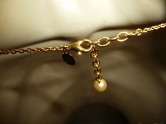 NOLAN MILLER GOLD TONE CHAIN w RHINESTONE & FAUX PEARL BEADS NECKLACE #23/5A