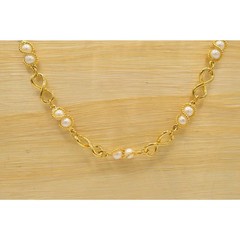 Vintage Pearl Station Necklace White Beaded Chain Gold Tone Linked 1980s Bin2