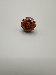 Antique 835 silver And Huge Carved Coral Rose Ring Size 6