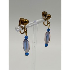 Vintage Gold Tone Blue Clear Beaded Dangle Drop Clip On Earrings