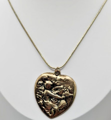 Vintage Art Nouveau Gold tone necklace Mermaid and Seahorse Pendant with Chain