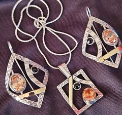 Vintage 925 Silver And Gold Necklace And Earrings Set