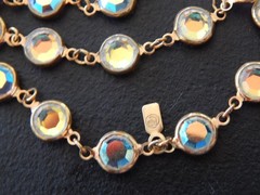 Vintage SWAROVSKI AB/ Aurora Borealis Crystal Open Bezel Necklace 35″