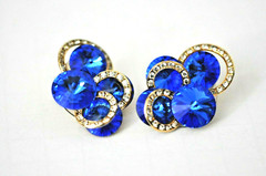 BRIGHT SAFFIRE BLUE CLIP EARRINGS WITH CLEAR STONES MAN MADE