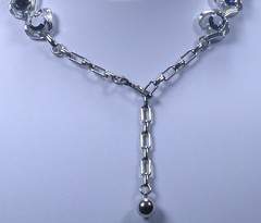 Kramer Smoky Gray Rhinestone Link Choker Necklace Silvertone