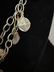 Vintage Silver Tone Chain Charm Necklace With Gemstones