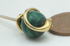 ANTIQUE VICTORIAN ENGLISH 15K GOLD MALACHITE COILED SNAKE STICKPIN C1870