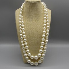 Vintage Hong Kong Necklace Simulated Pearl Graduated Double Strand 24 Inch