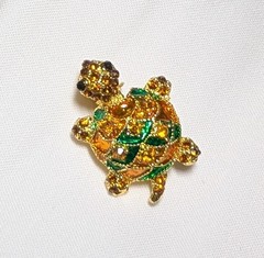 Vintage Amber Enamel Turtle Brooch, Gold Tone, Unsigned