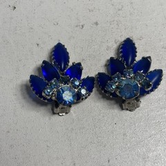 Vintage Blue Navette Silver Tone Open Back Brooch & Earrings set