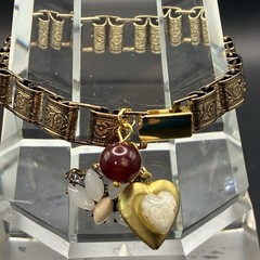 Vintage Japan Glass & Opalite Rhinestone Charms on New Antiqued Gold Book Chain