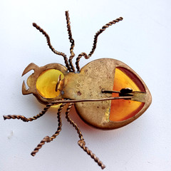 Vintage Spider Brooch Amber Color Resin. Made in the USSR