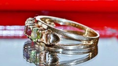 14k y/gold ring 0.80c treated multi gemstone mother’s sz 8.5 heart 4.30g N3009