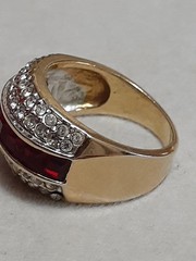 Vintage layered CZ white & red channel set unisex gold tone ring size 7