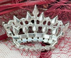Vtg B. DAVID 2” Crown Brooch Colored Stones Princess Crown Rhinestones