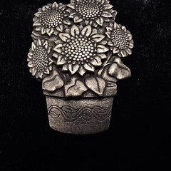 Vintage Birds and Blooms 2006 Pewter Sunflower Flowerpot Brooch Pin Signed