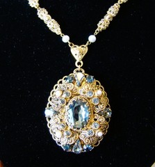 Vintage West Germany Filigree Smoky Gray Rhinestone Faux Pearl Necklace