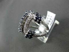ESTATE LARGE 2.30CT DIAMOND & AAA SAPPHIRE 14KT WHITE GOLD 3D PAVE FUN RING