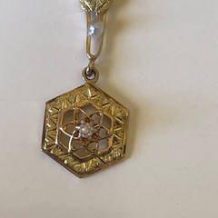 Vintage 10k FILIGREE PENDANT GREEN PINK GOLD