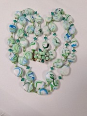 Marbled Blue Green & White Double Strand Necklace